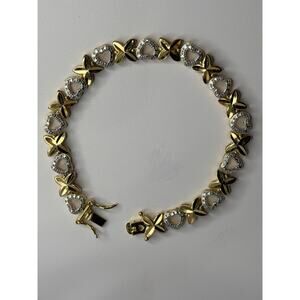 925 Sterling Silver Gold Plated Heart Bracelet Length 7.5